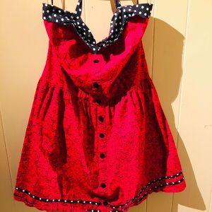 Red Sourpuss pinup style halter dress with skulls